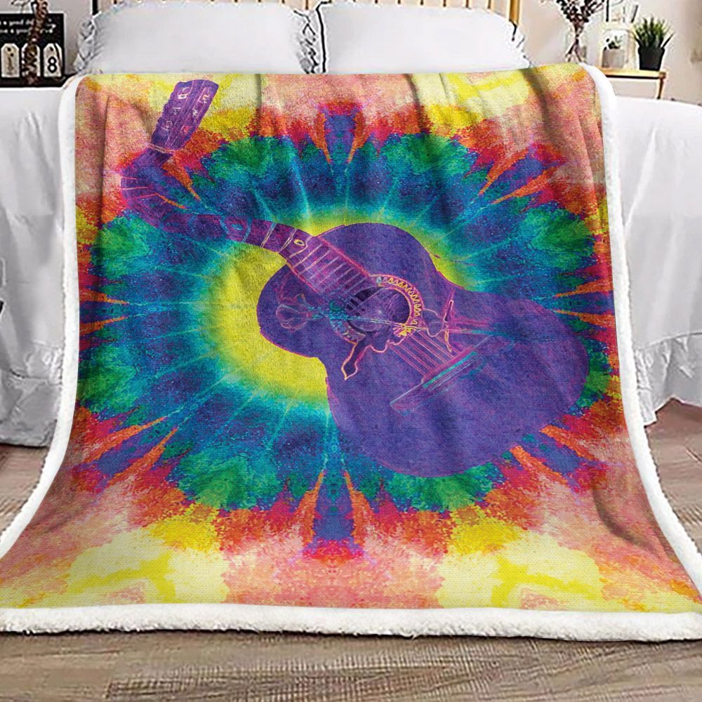 Hippie Guitar And Rose Sherpa Fleece Blanket