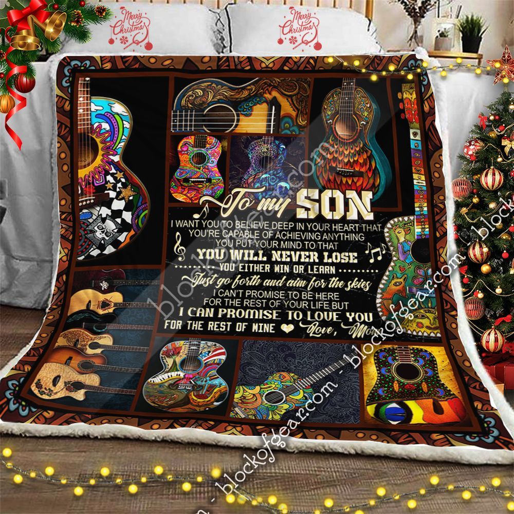 Hippie Guitar For My Son Love You Sherpa Fleece Blanket