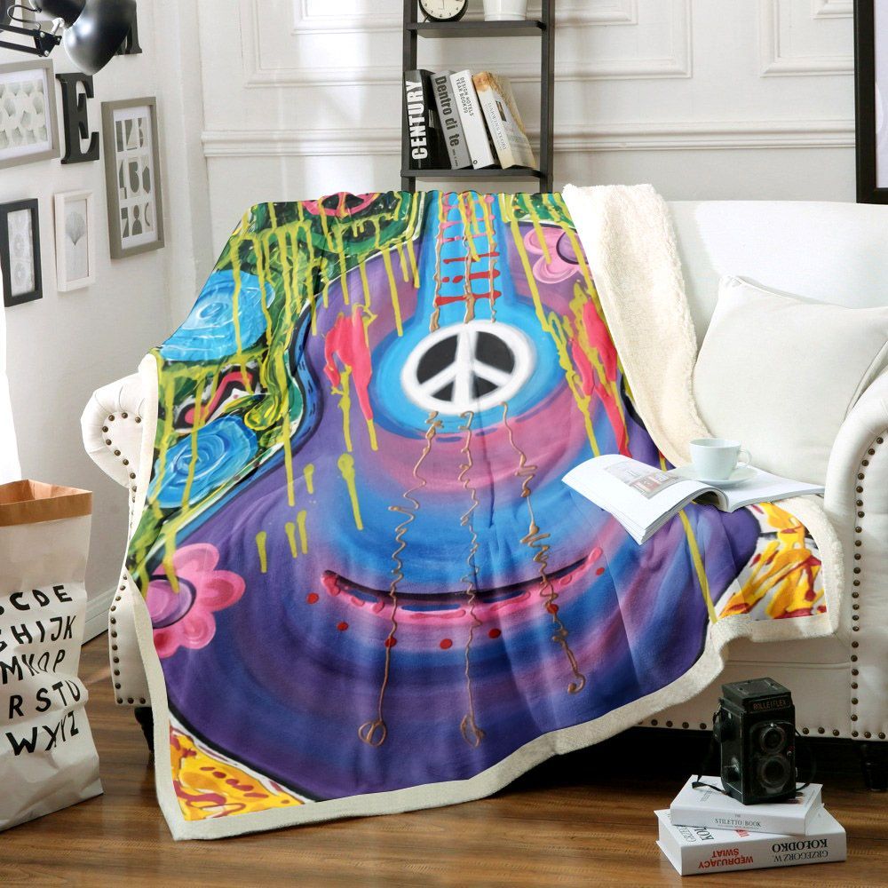 Hippie Guitar Sherpa Fleece Blanket