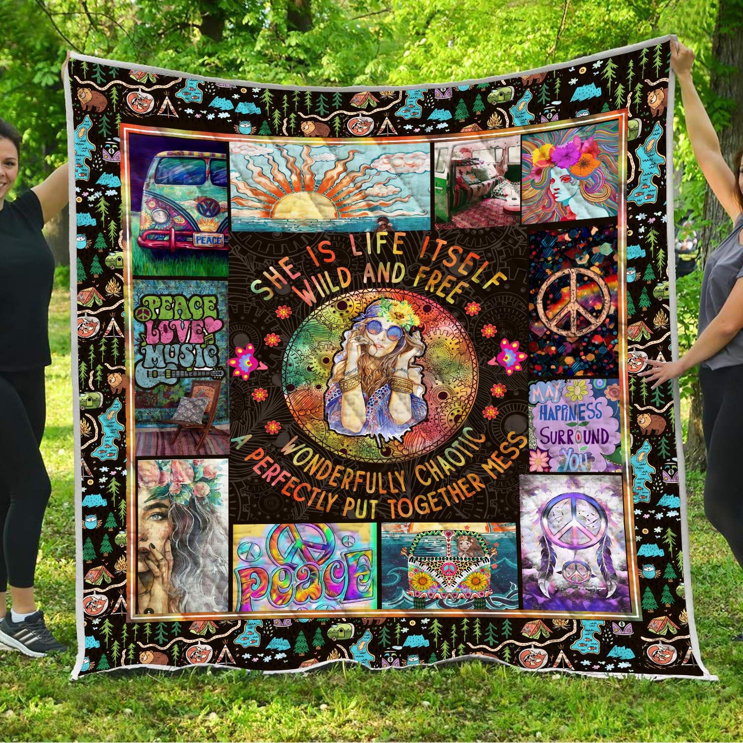 Hippie Happy Hippie Girl Quilt Blanket DHC31121172TD
