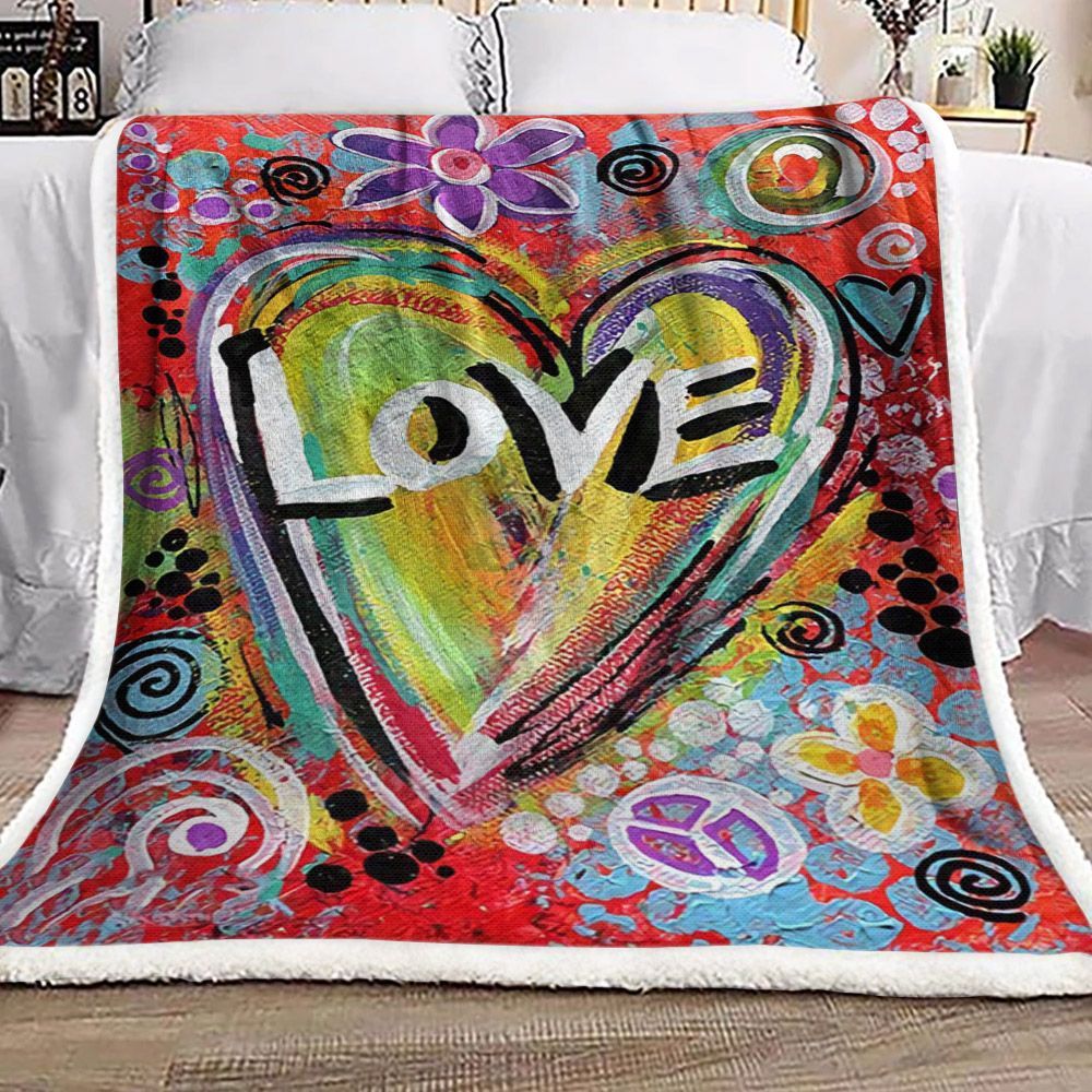 Hippie Heart Love Sherpa Fleece Blanket