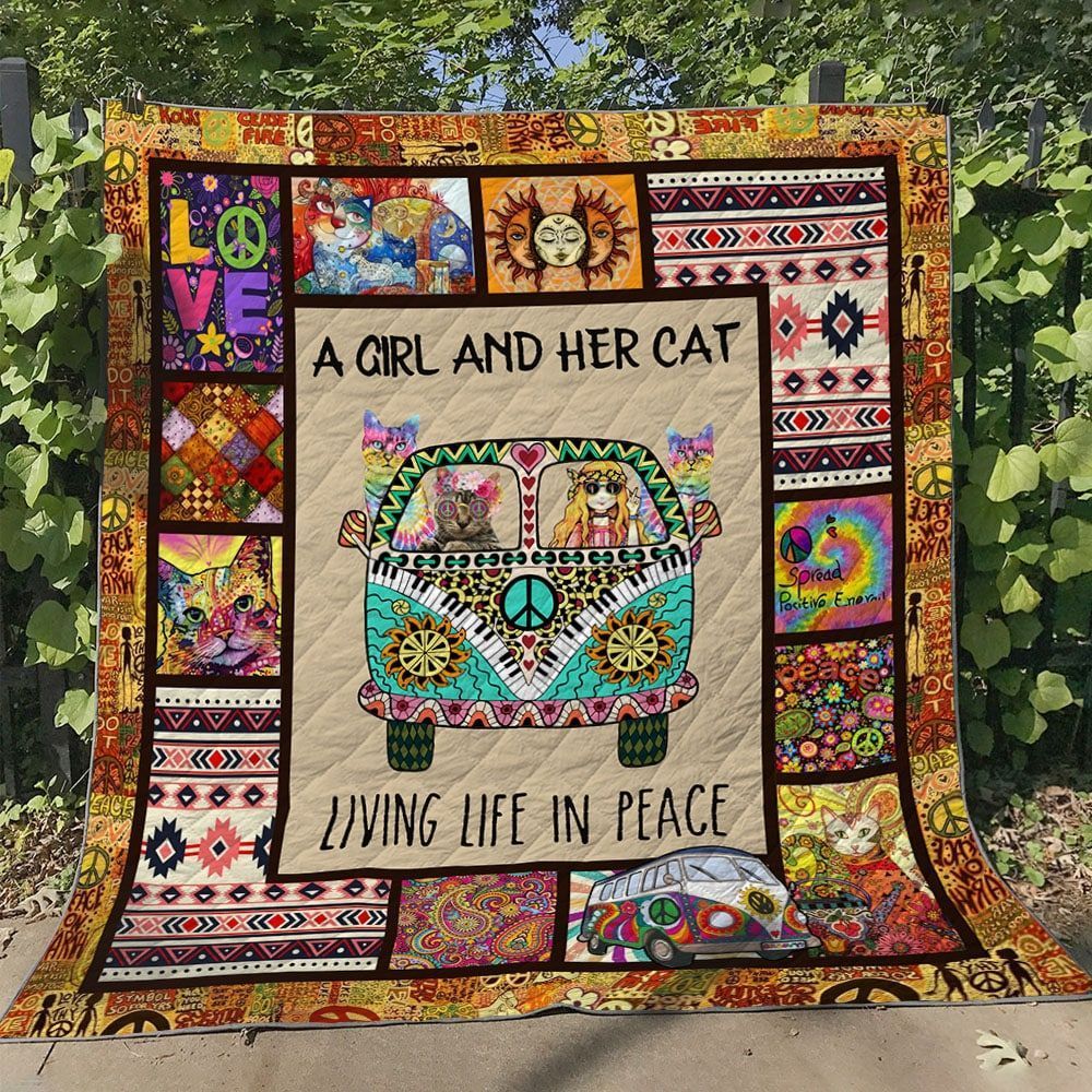 Hippie Hippie Girl Loves Cat GS-CL-DT3006 Quilt Blanket