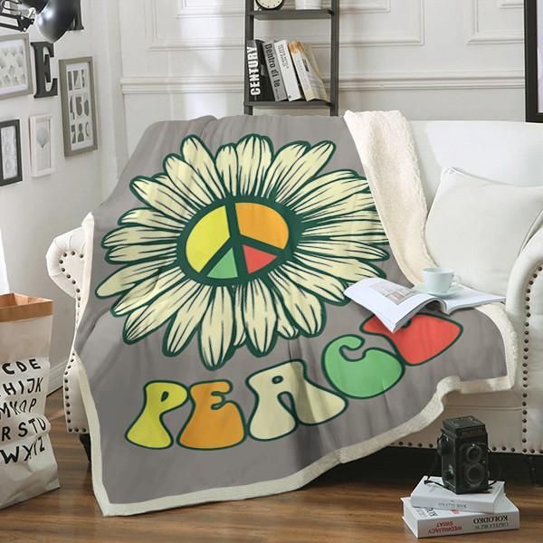Hippie Hippies Peace Sherpa Fleece Blanket