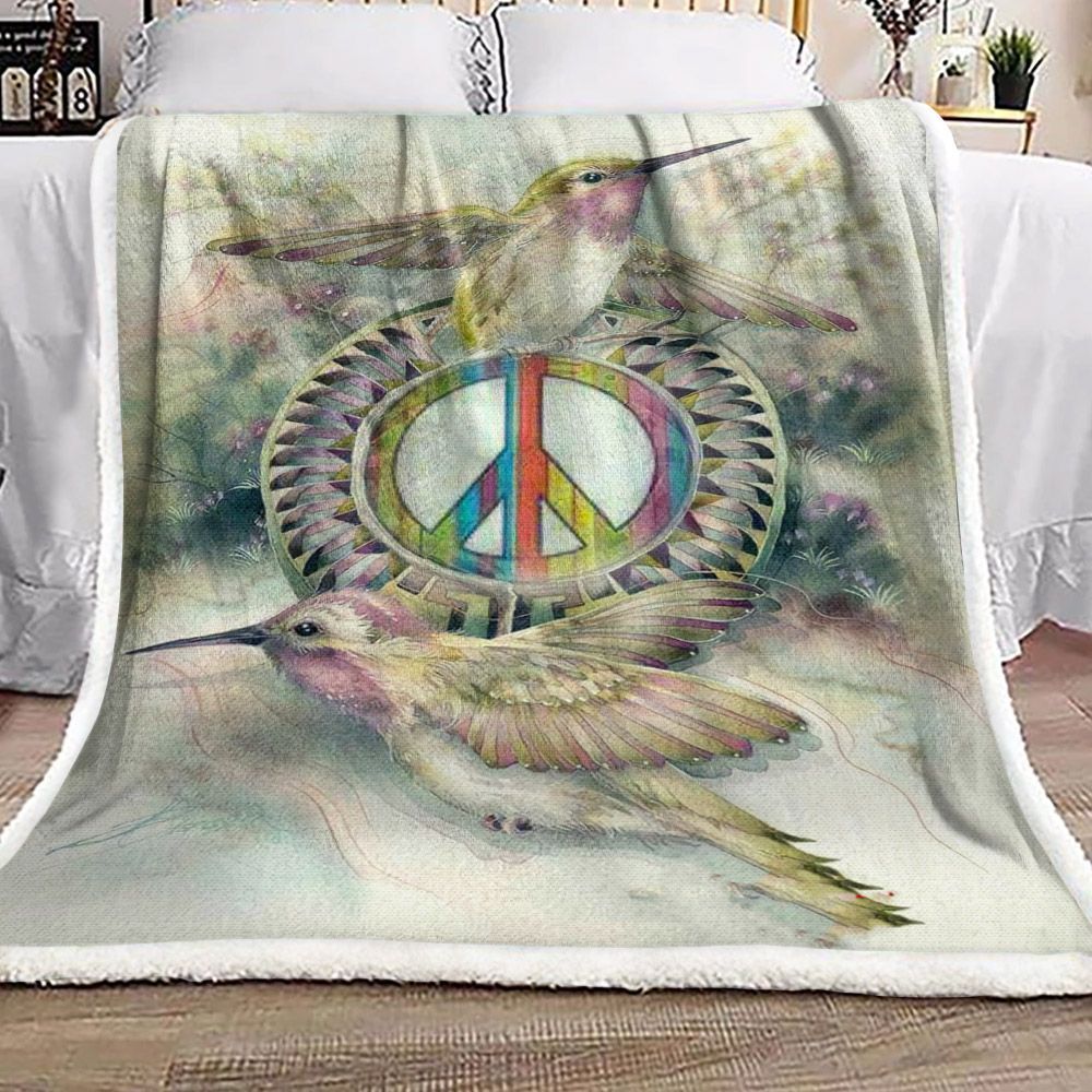 Hippie Humming Bird Sherpa Fleece Blanket