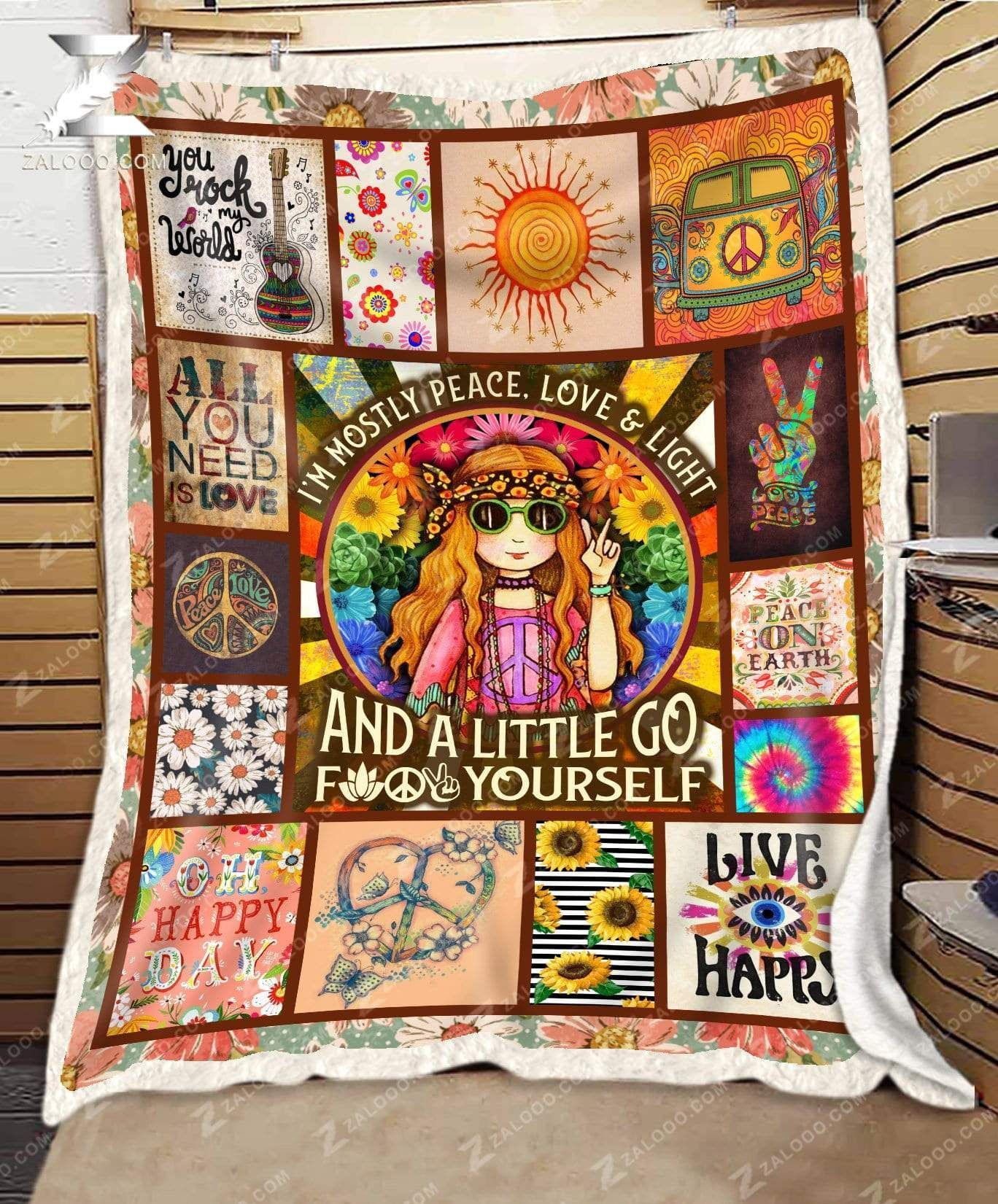 Hippie I Am Mostly Peace Love And Light Sherpa Fleece Blanket