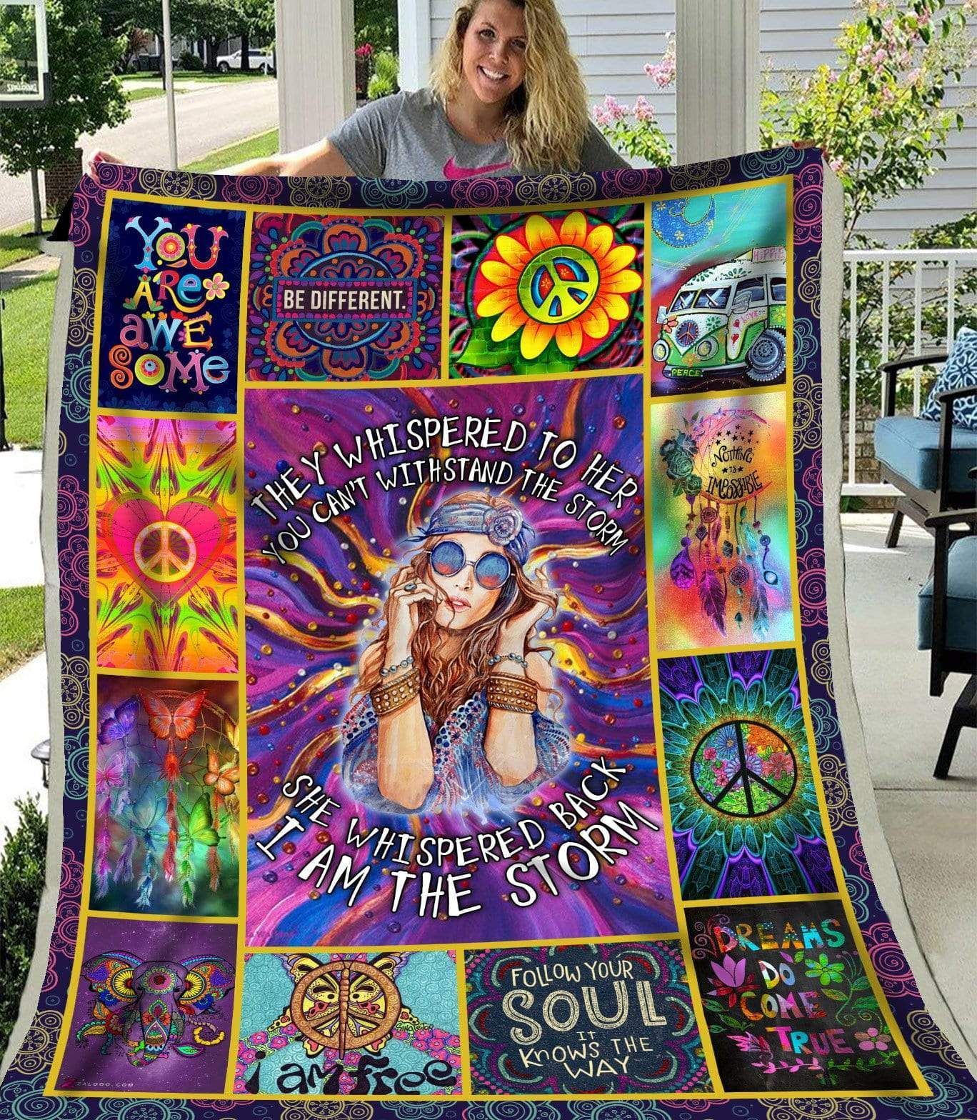 Hippie I Am The Storm Purple Sherpa Fleece Blanket