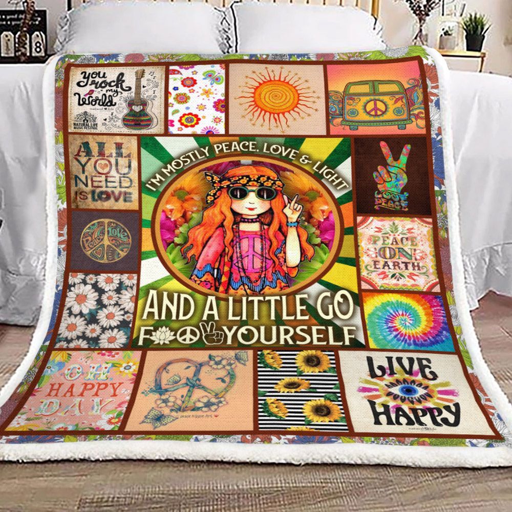 Hippie I’m Mostly Peace Love And Light Sherpa Fleece Blanket