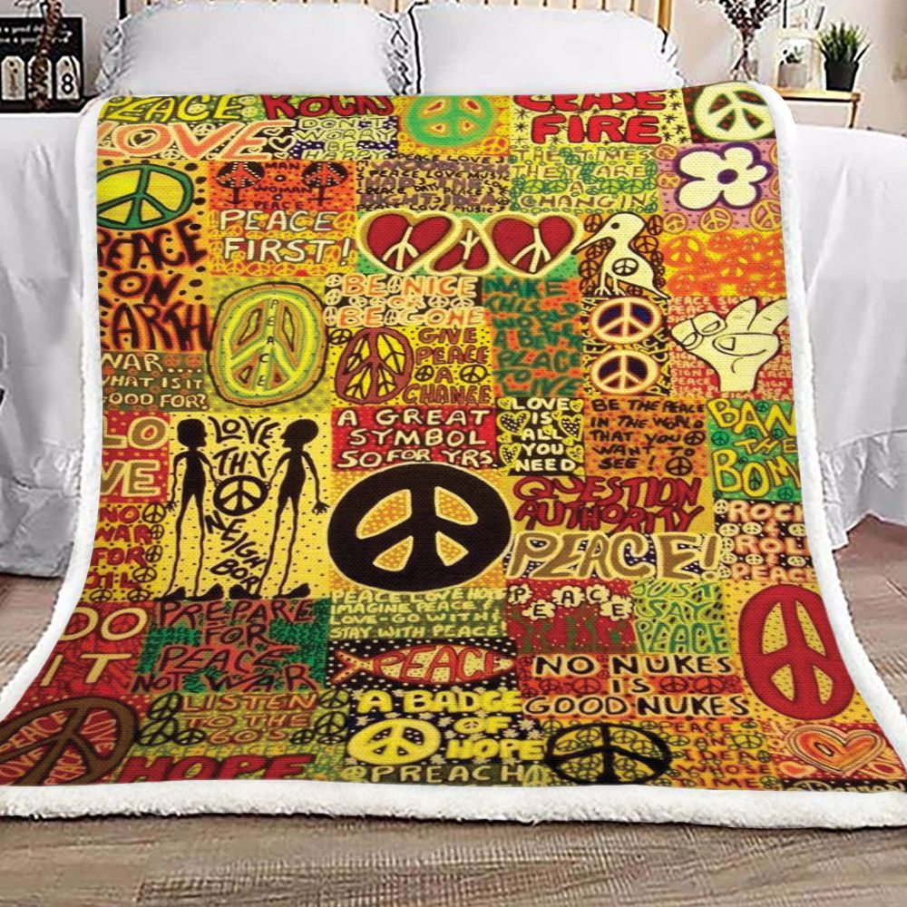 Hippie Love And Peace Sherpa Fleece Blanket