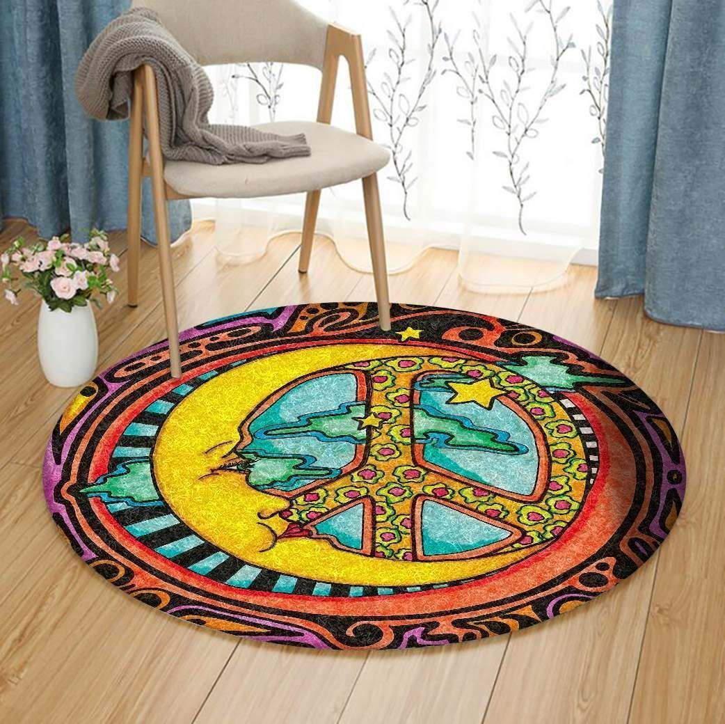 Hippie Moon And Sun Round Carpet