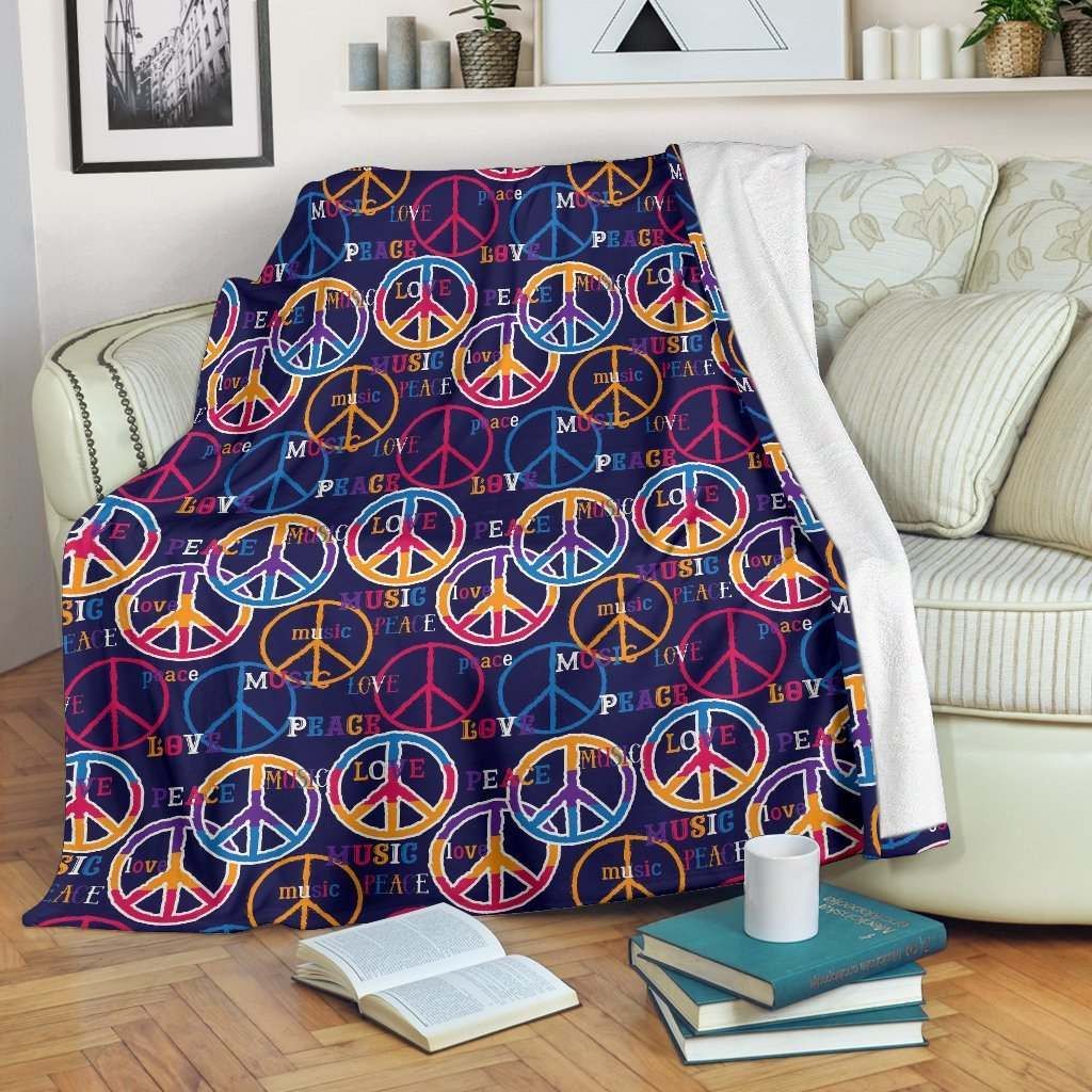 Hippie Music Van Peace Sign Sherpa Fleece Blanket