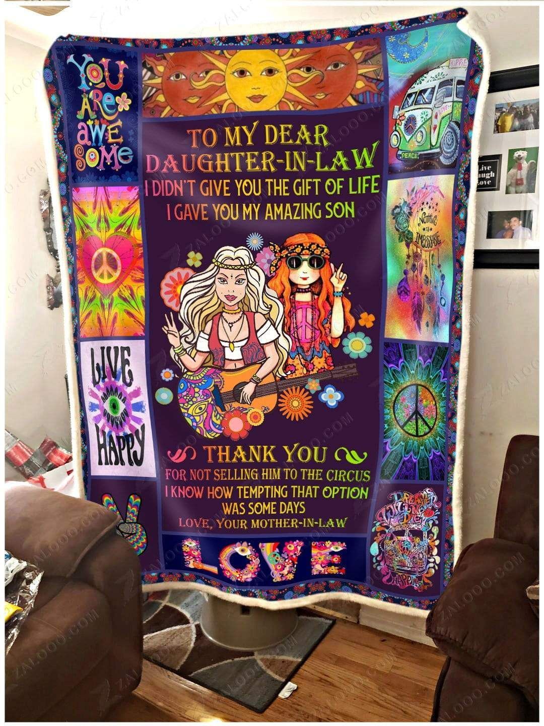 Hippie My Dear Daughter In Law Sherpa Fleece Blanket