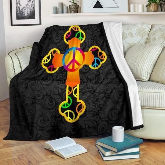 Hippie New Age Cross Sherpa Fleece Blanket