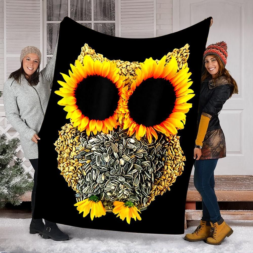 Hippie Owl Sunflower Sherpa Fleece Blanket