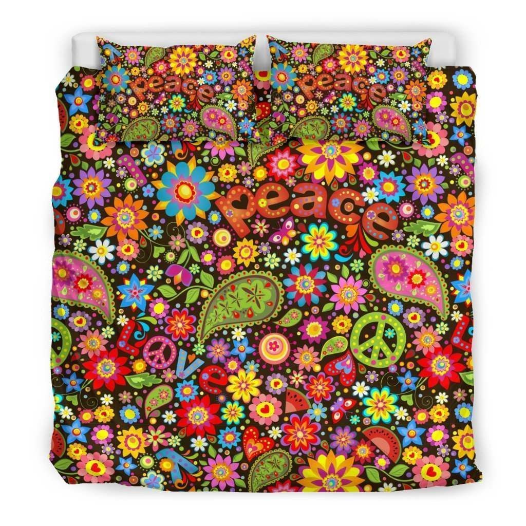 Hippie Paisley Floral Peace Bedding Set