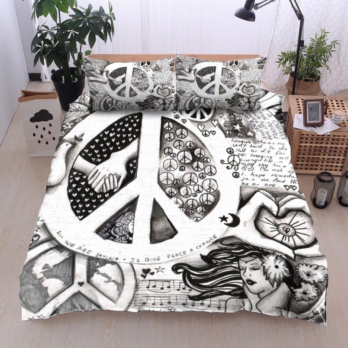 Hippie Peace And Love Bedding Set