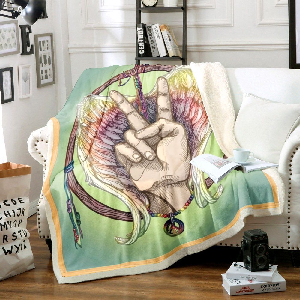 Hippie Peace And Love Sherpa Fleece Blanket