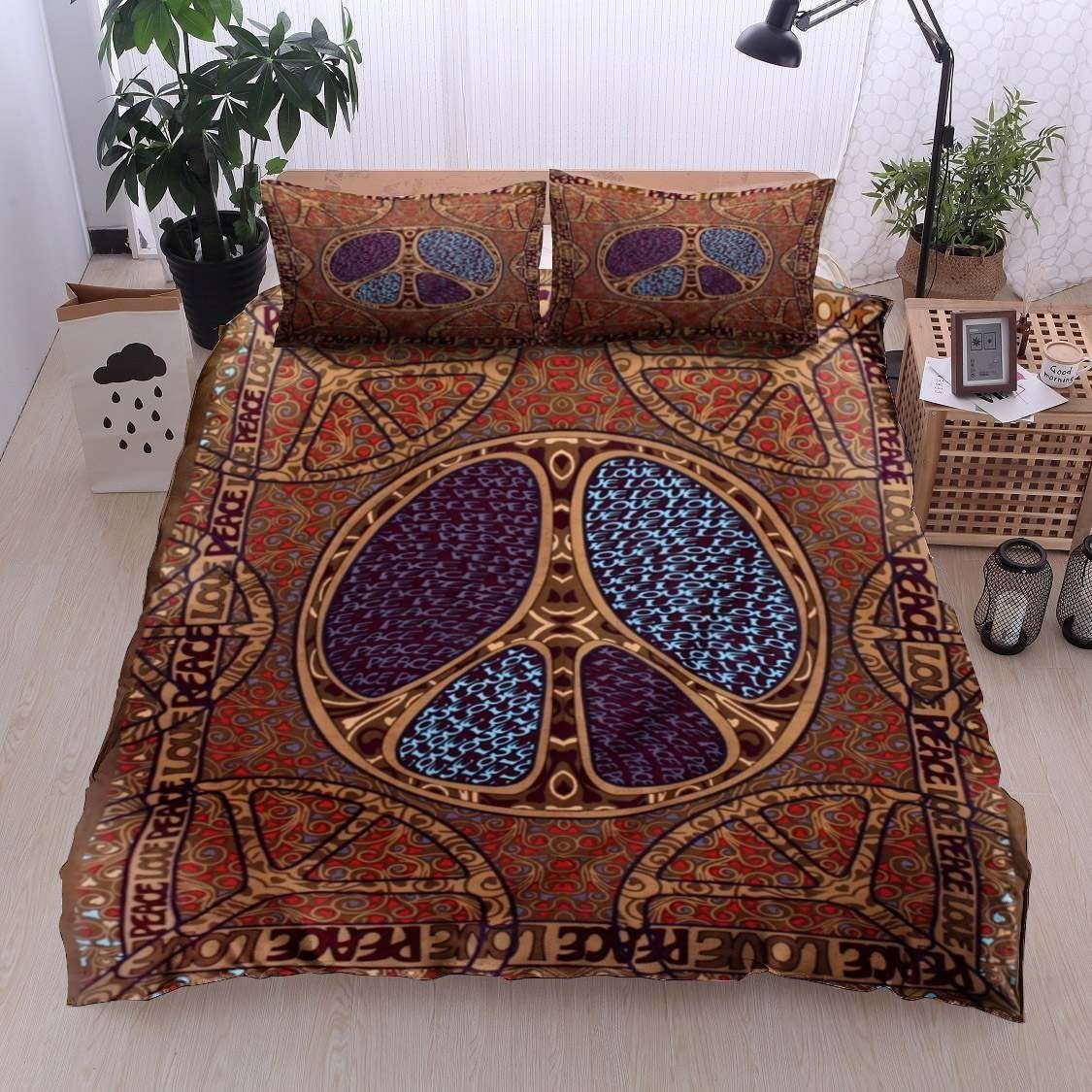 Hippie Peace Brown Bedding Set