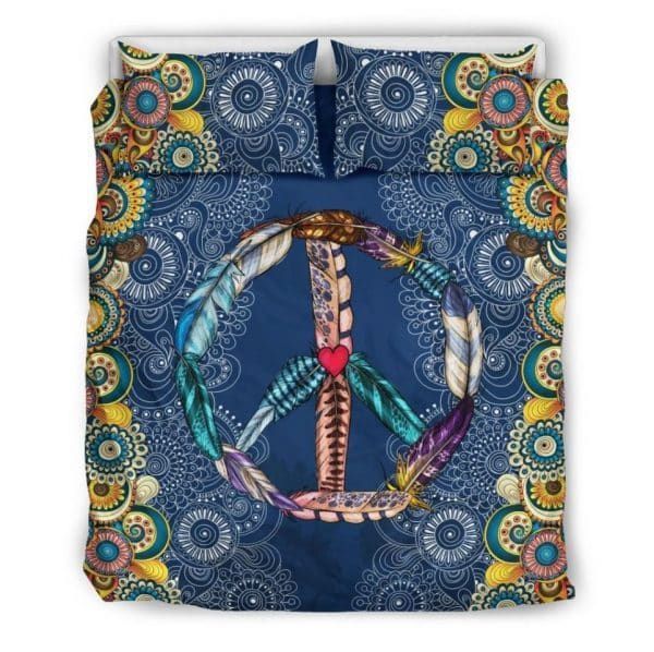 Hippie Peace Feather Bedding Set