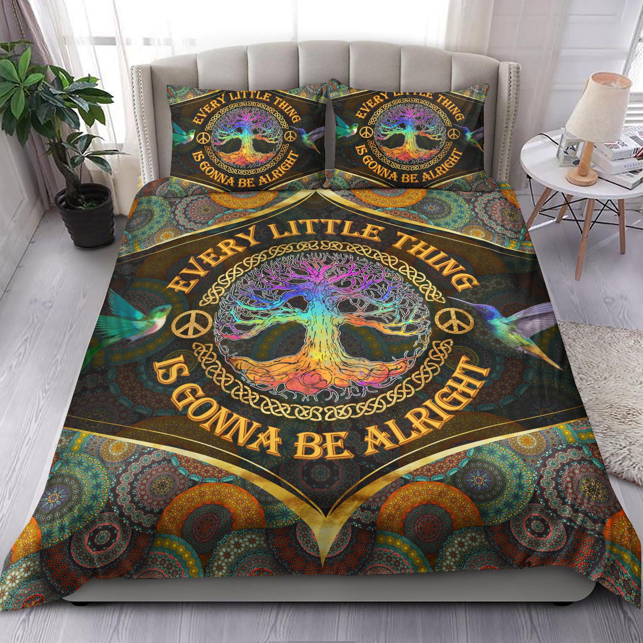 Hippie Peace Hummingbird Bedding Set
