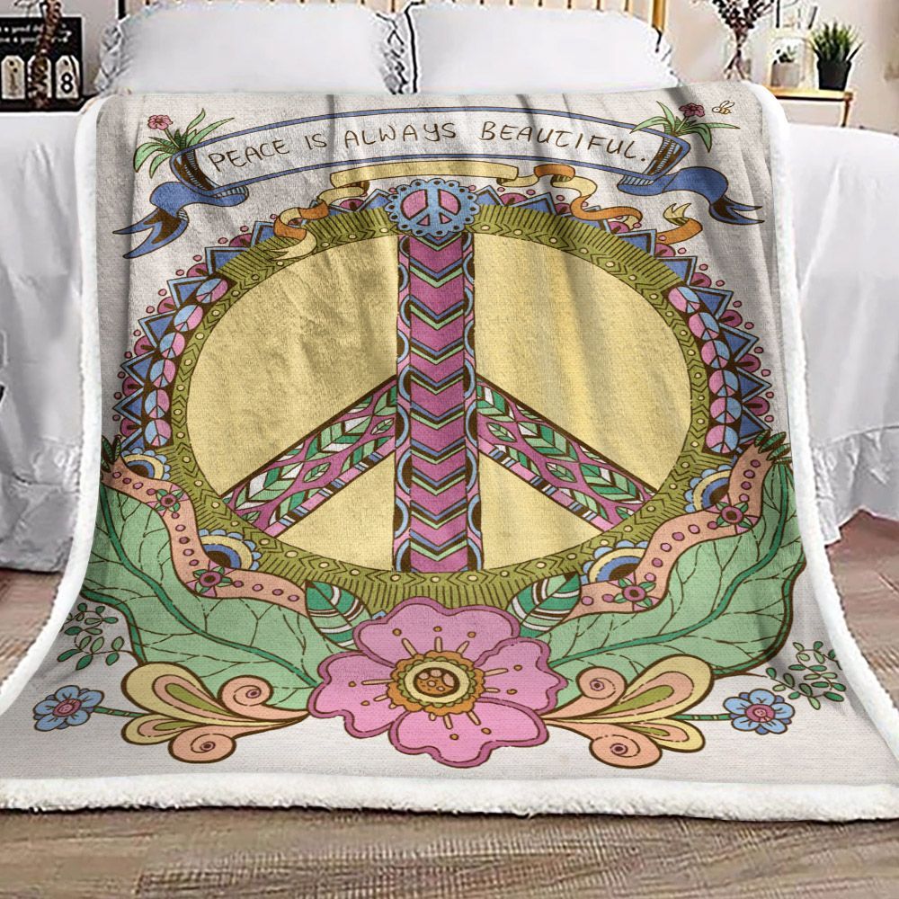 Hippie Peace Is Always Beautiful Sherpa Fleece Blanket