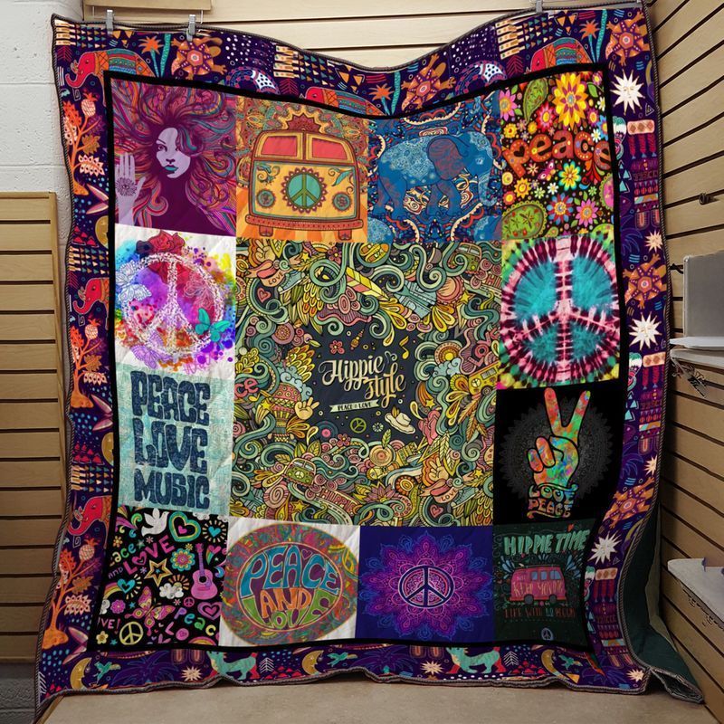 Hippie Peace Love Music GS-CL-DT0107 Quilt Blanket
