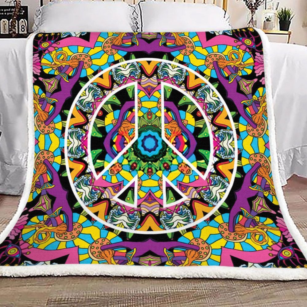 Hippie Peace Mandala Sherpa Fleece Blanket