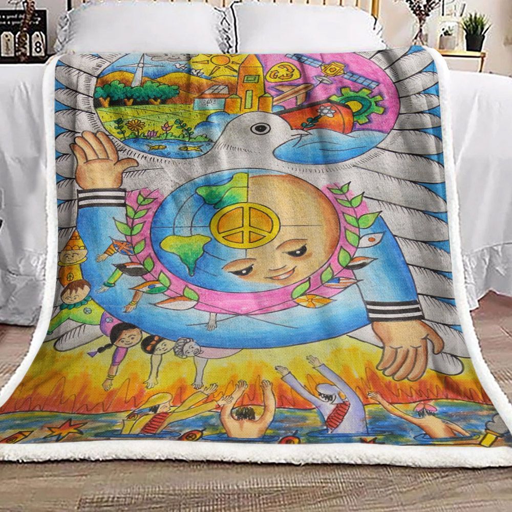 Hippie Peace Sherpa Fleece Blanket