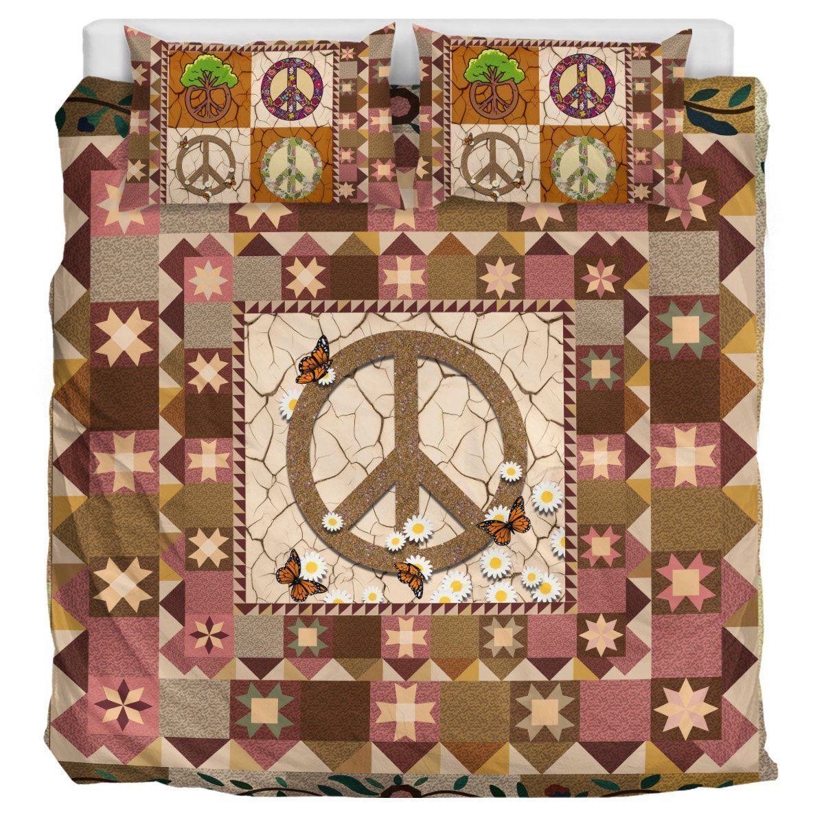 Hippie Peace Patchwork Bedding Set