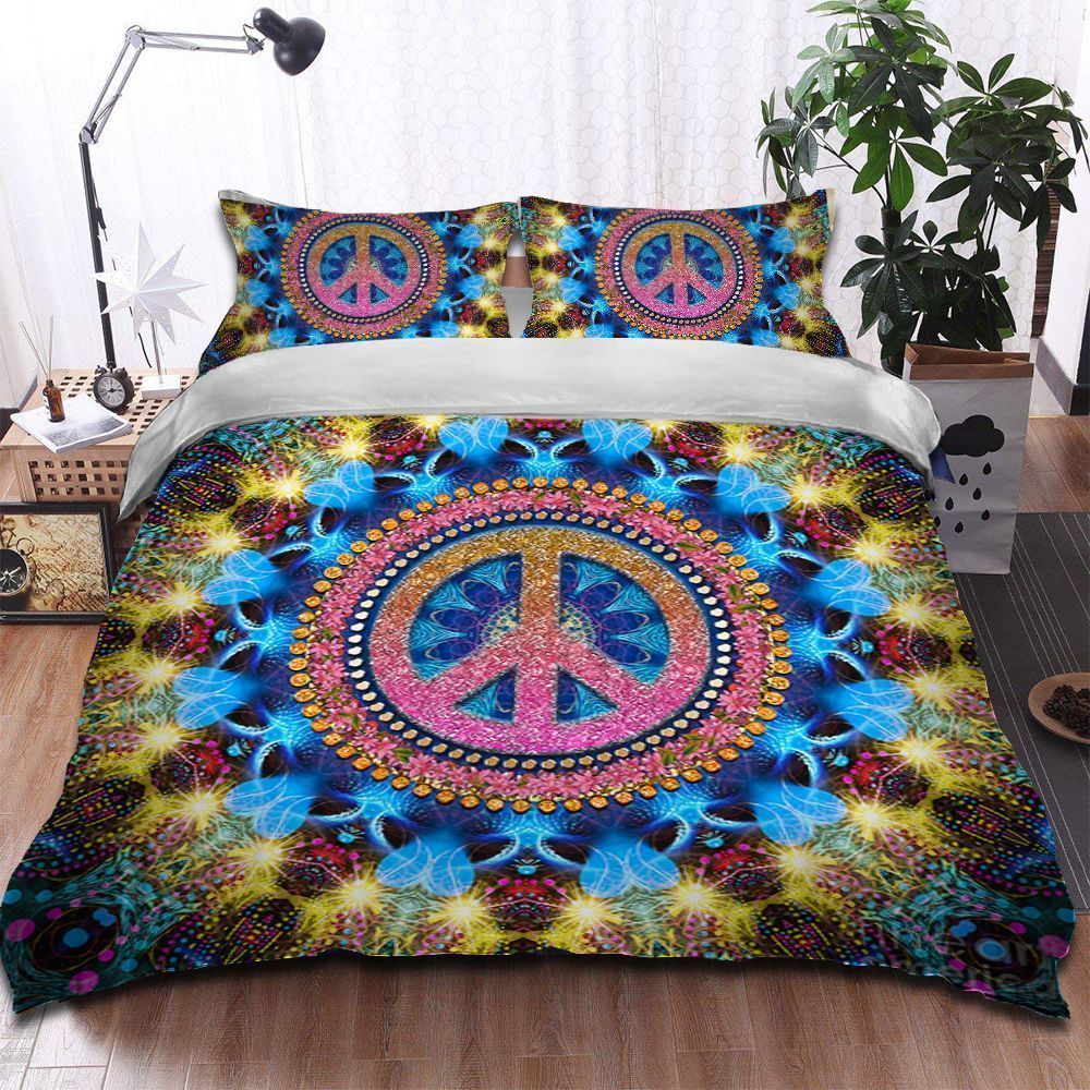 Hippie Peace Sign Circle Bedding Set