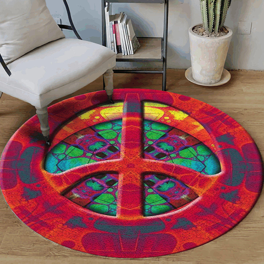 Hippie Peace Sign Round Carpet