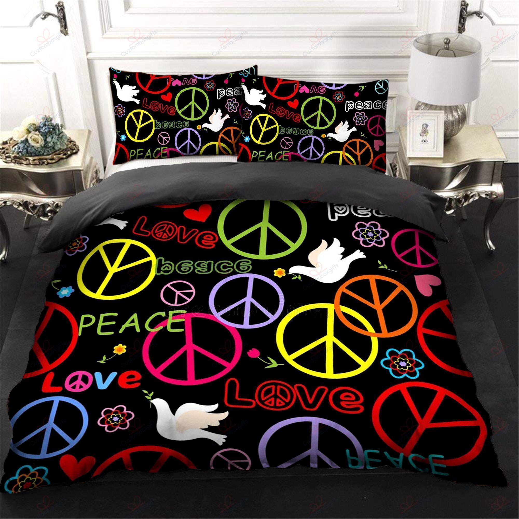 Hippie Peace Sign Pattern Bedding Set