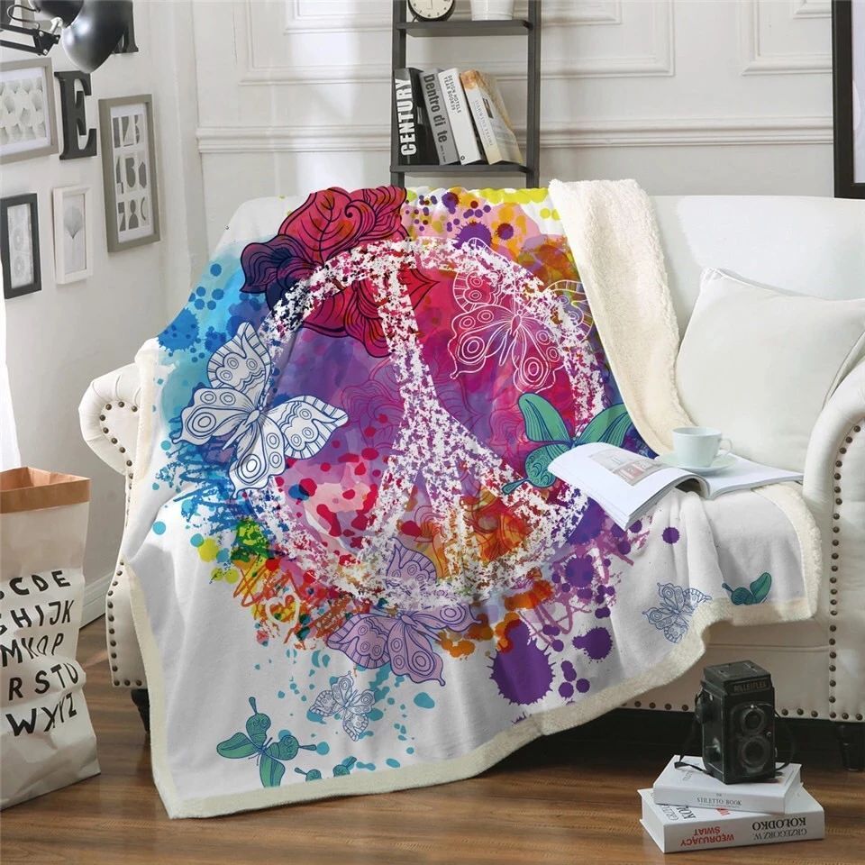 Hippie Peace Symbol Sherpa Fleece Blanket