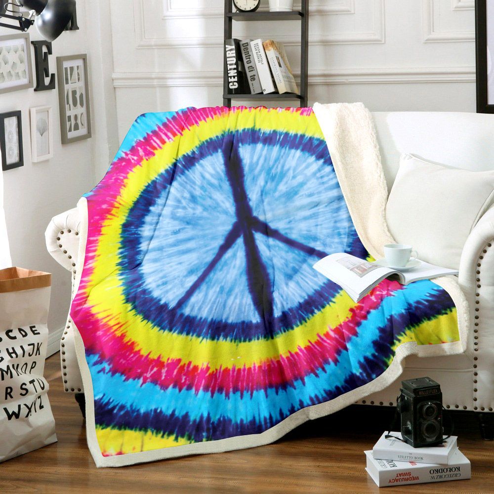 Hippie Peace Sherpa Fleece Blanket