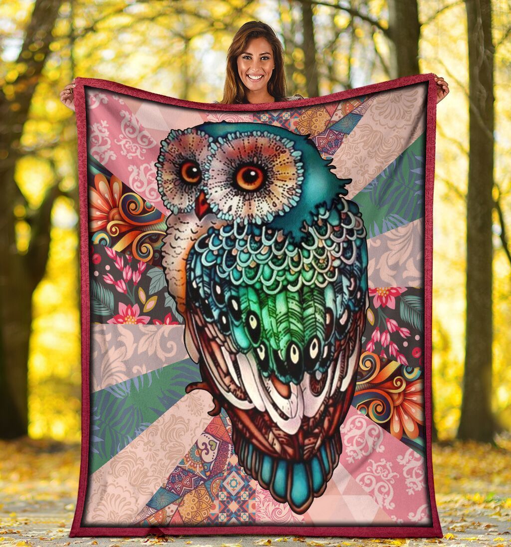 Hippie Psychedelic Owl Spirit Animal Fleece Blanket