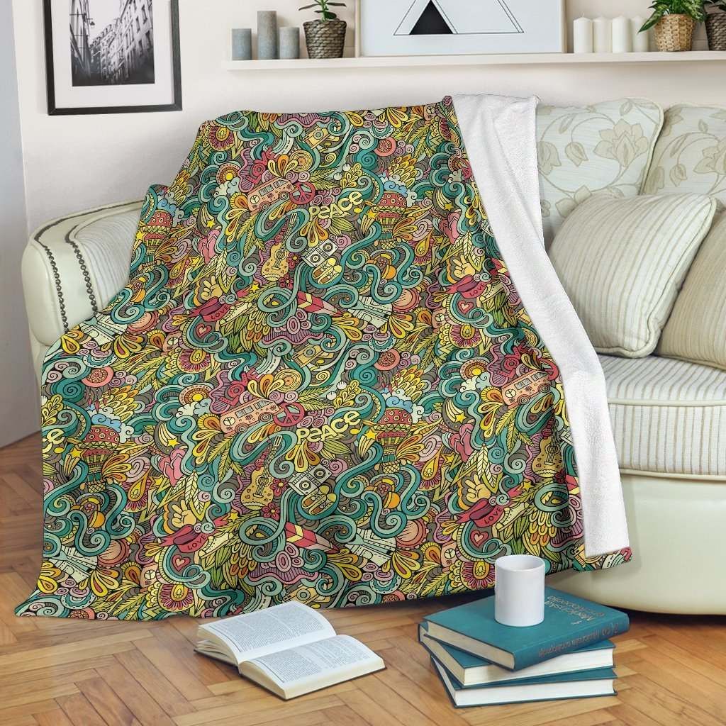 Hippie Psychedelic Van Peace Sign Sherpa Fleece Blanket