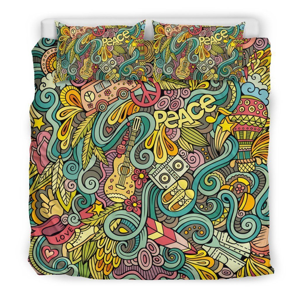 Hippie Psychedelic Van Peace Sign Bedding Set