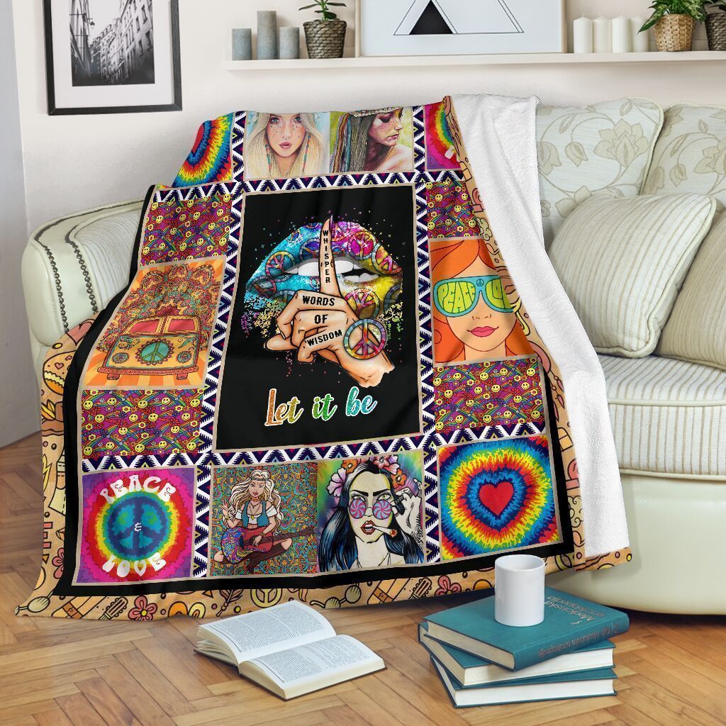 Hippie Sexy Lips Peace Sign Hippie Lovers Fleece Blanket