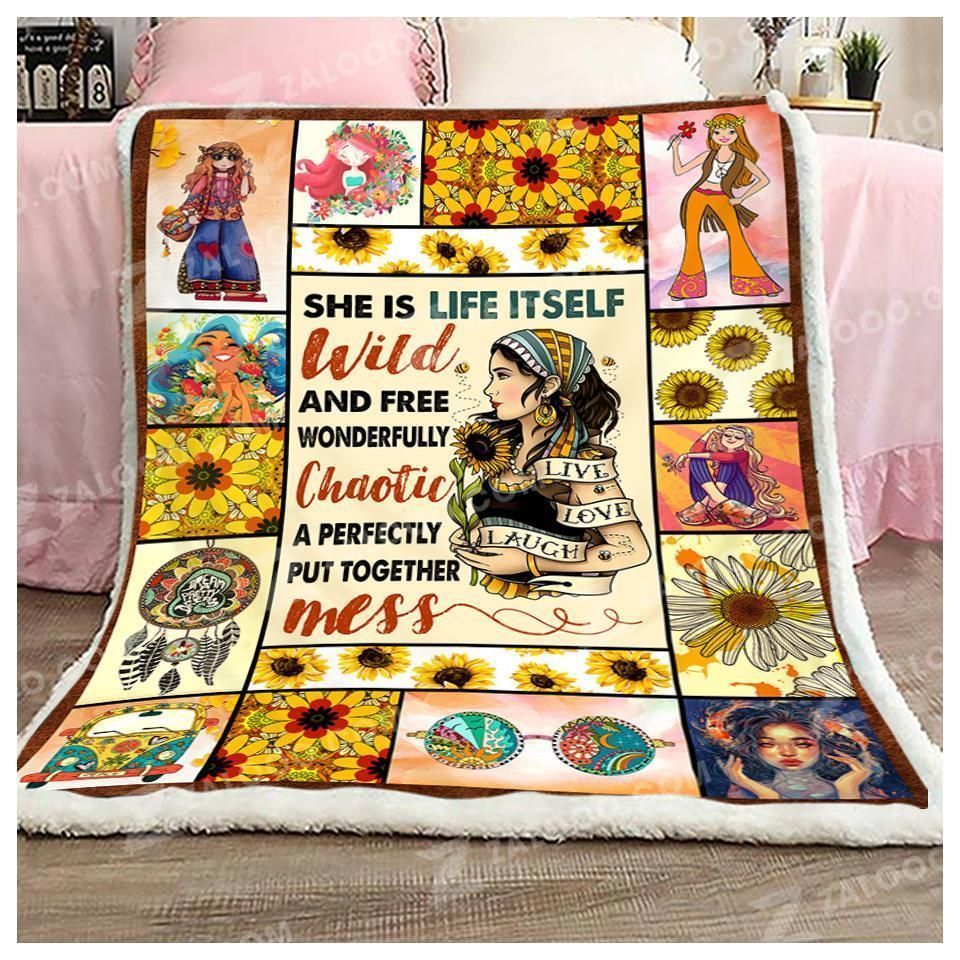 Hippie She Is Life Sherpa Fleece Blanket