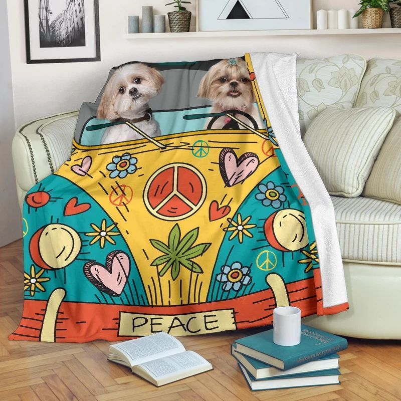 Hippie Shih Tzu Sherpa Fleece Blanket
