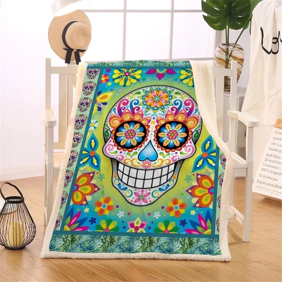 Hippie Skull Sherpa Fleece Blanket