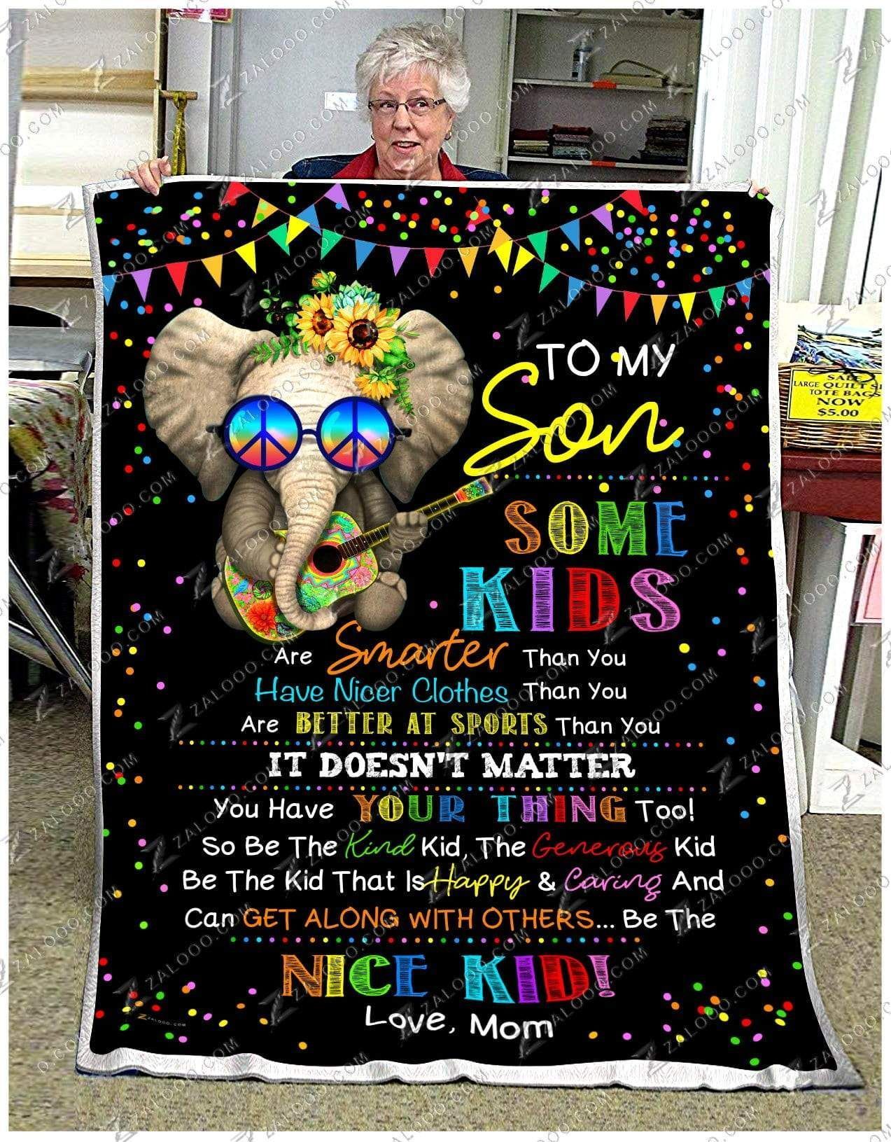 Hippie Son Mom Be A Nice Kid Love Your Mom Sherpa Fleece Blanket