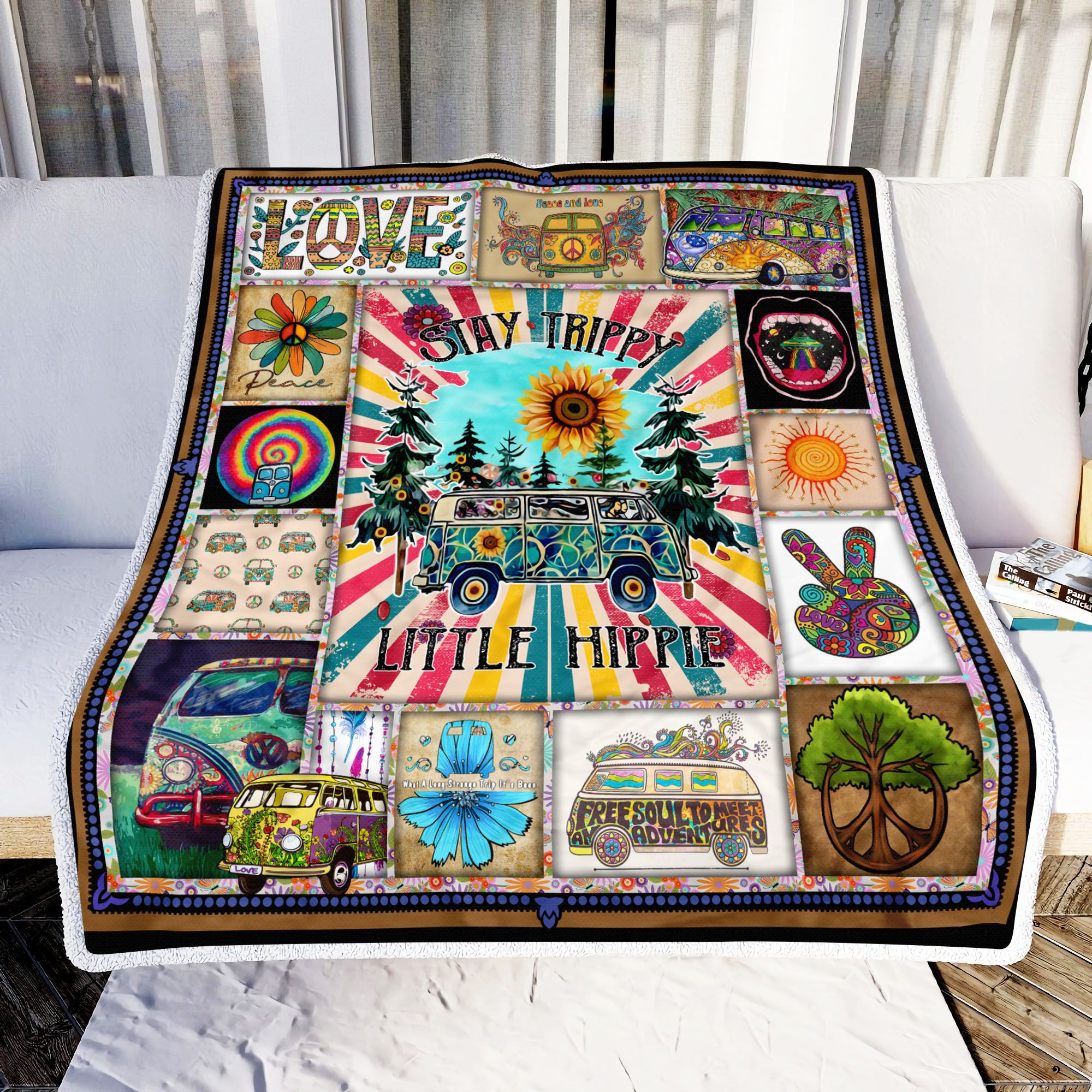 Hippie Stay Trippy Little Hippie Fleece Blanket