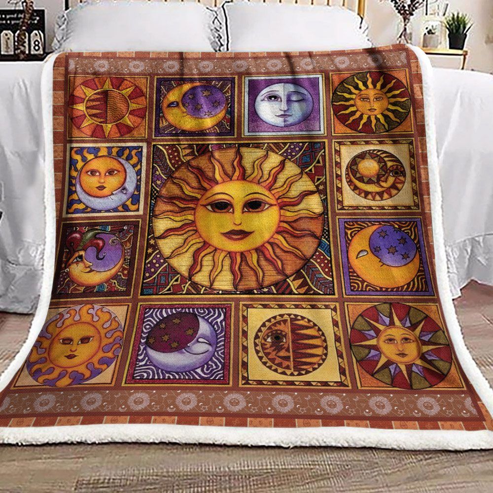 Hippie Sun And Moon Sherpa Fleece Blanket