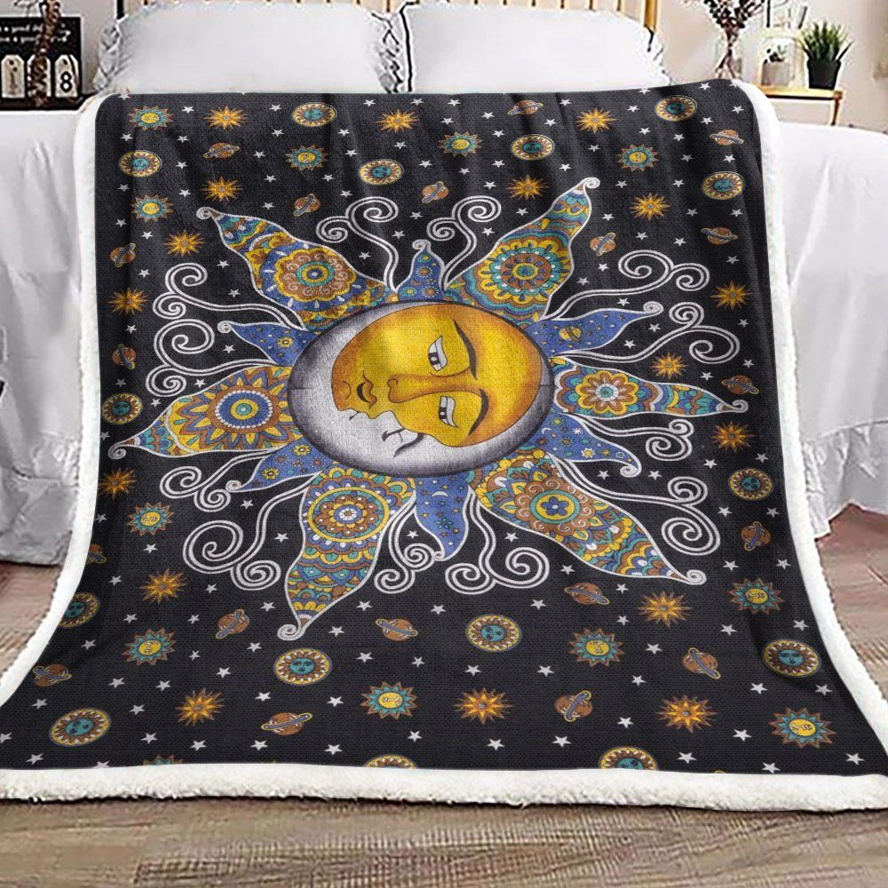 Hippie Sun And Moon Sherpa Fleece Blanket