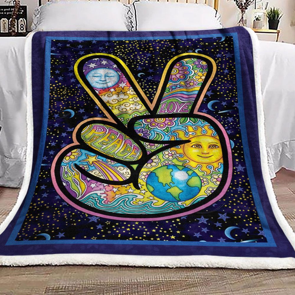 Hippie Sun And Moon Sherpa Fleece Blanket