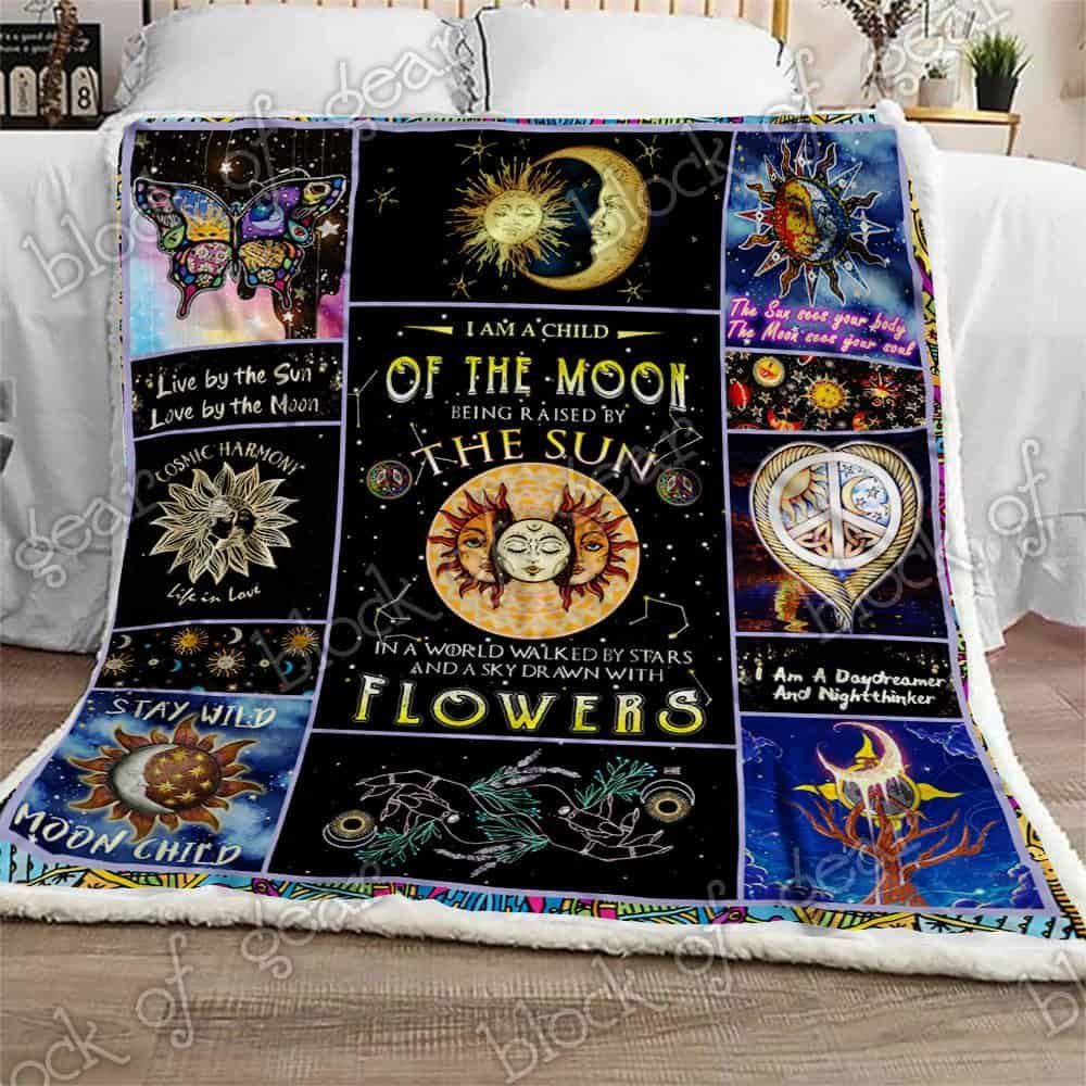 Hippie Sun and Moon Fleece Blanket