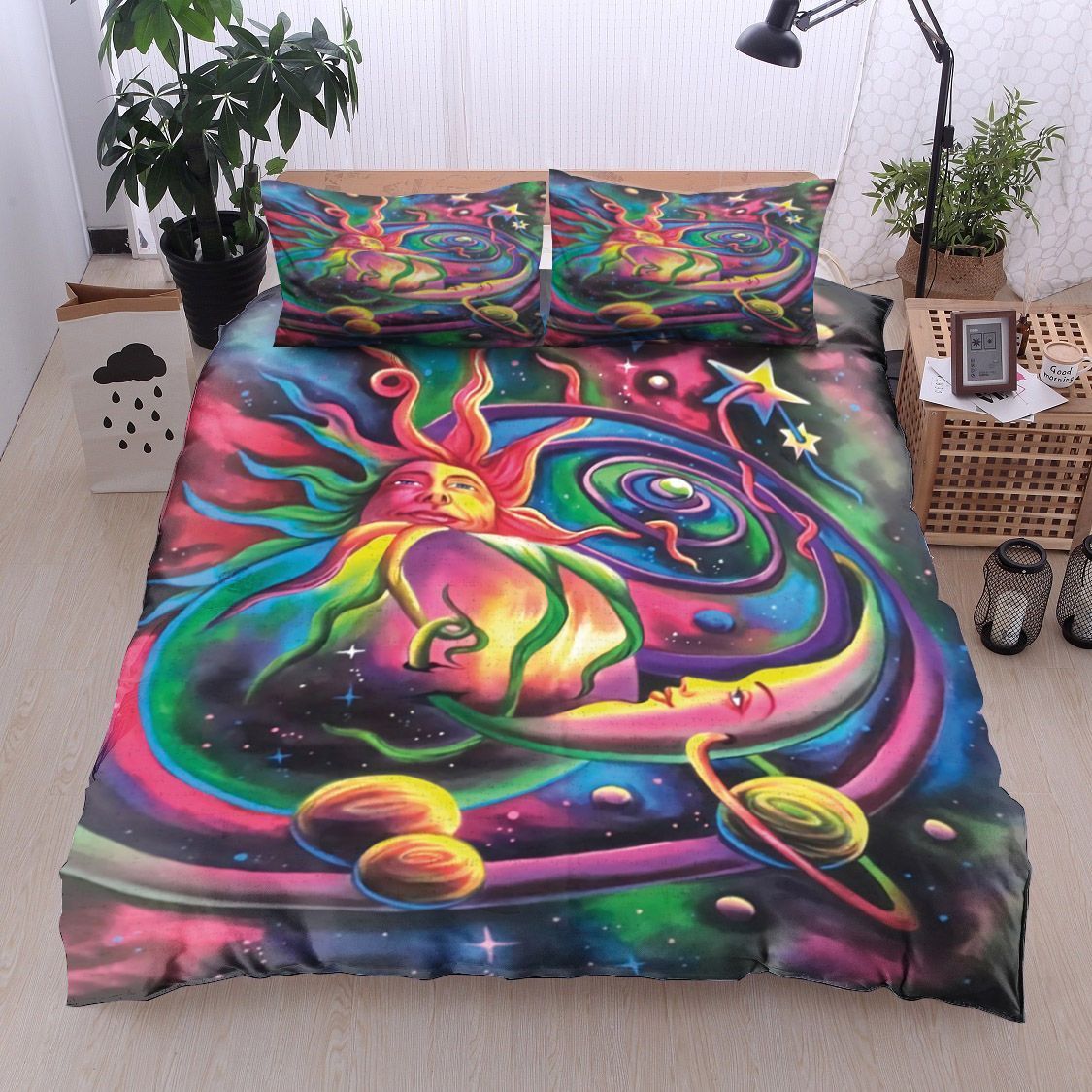 Hippie Sun And Moon Solar System Bedding Set