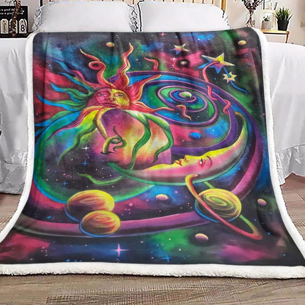 Hippie Sun And Moon Solar System Sherpa Fleece Blanket