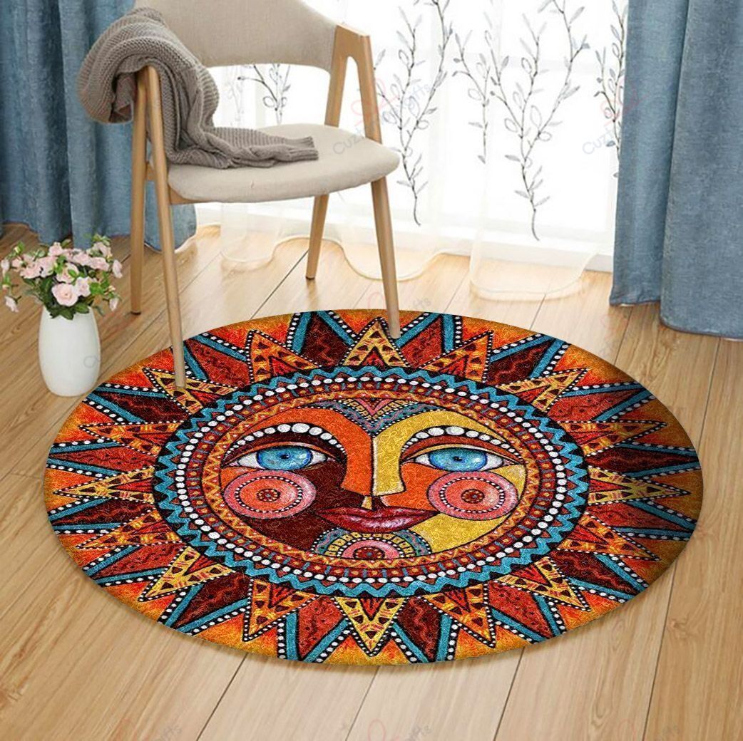Hippie Sun Face Round Carpet