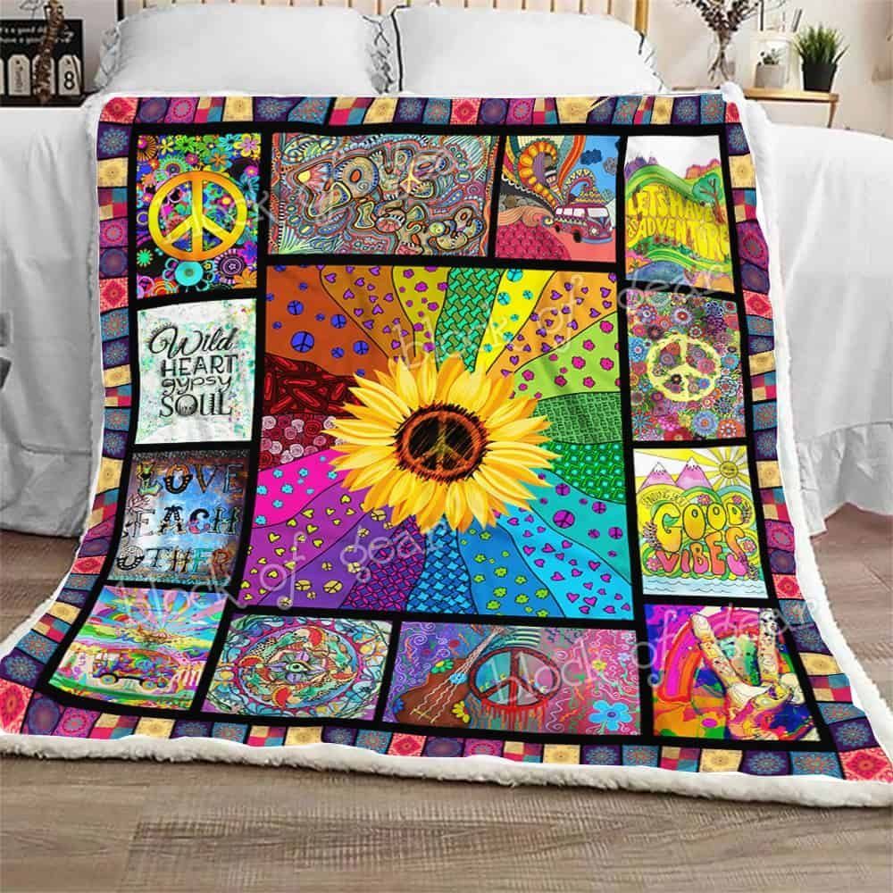 Hippie Sunflower Sherpa Fleece Blanket